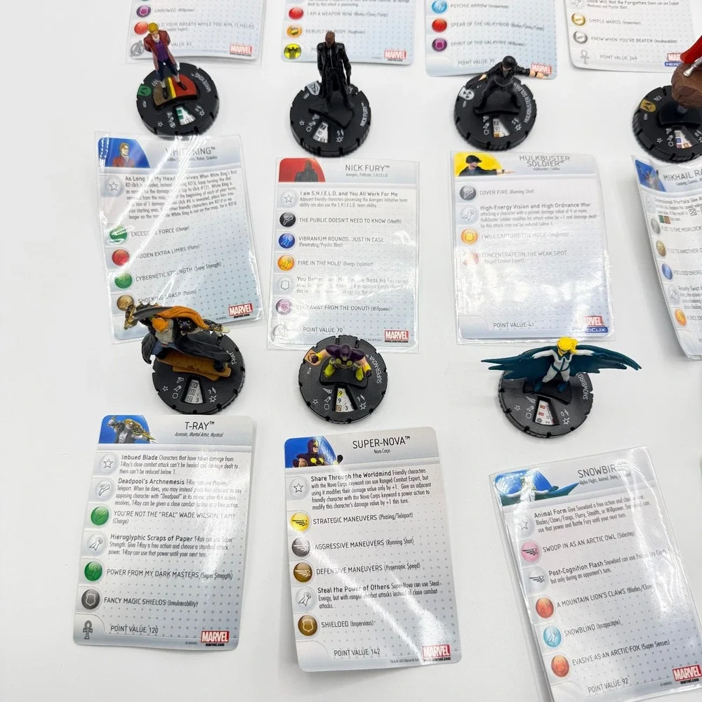 Heroclix Marvel Uncommon, Super Rare, Unique Mixed‎ Lot of 15 with Cards Lot I